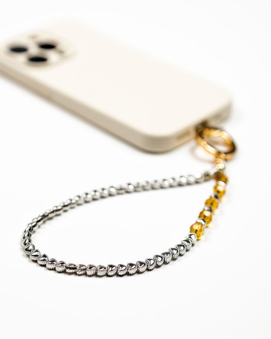 Silver Hearts Amber Beads Phone Charm