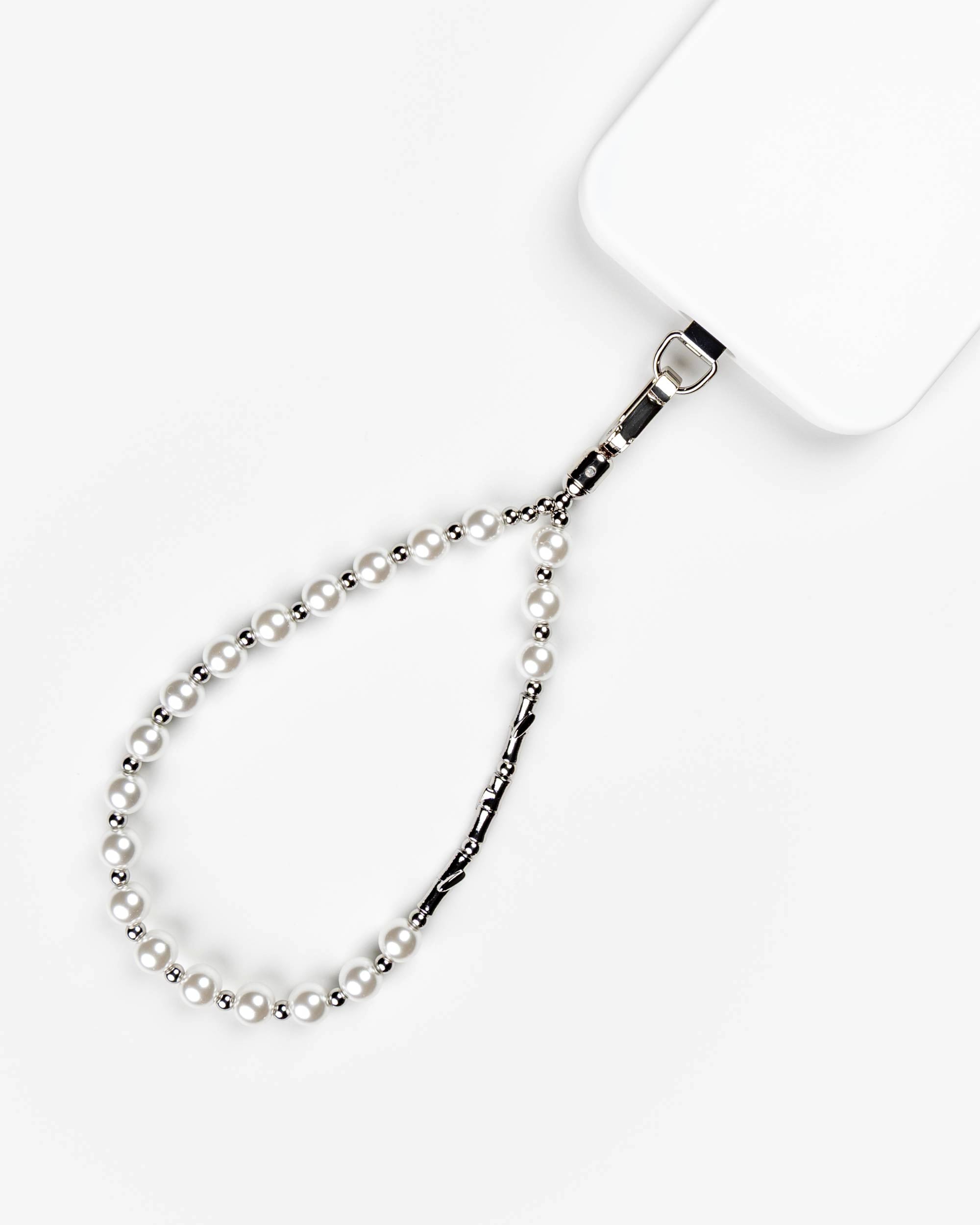 Silver Pearl Bamboo Phone Charm | IWLI