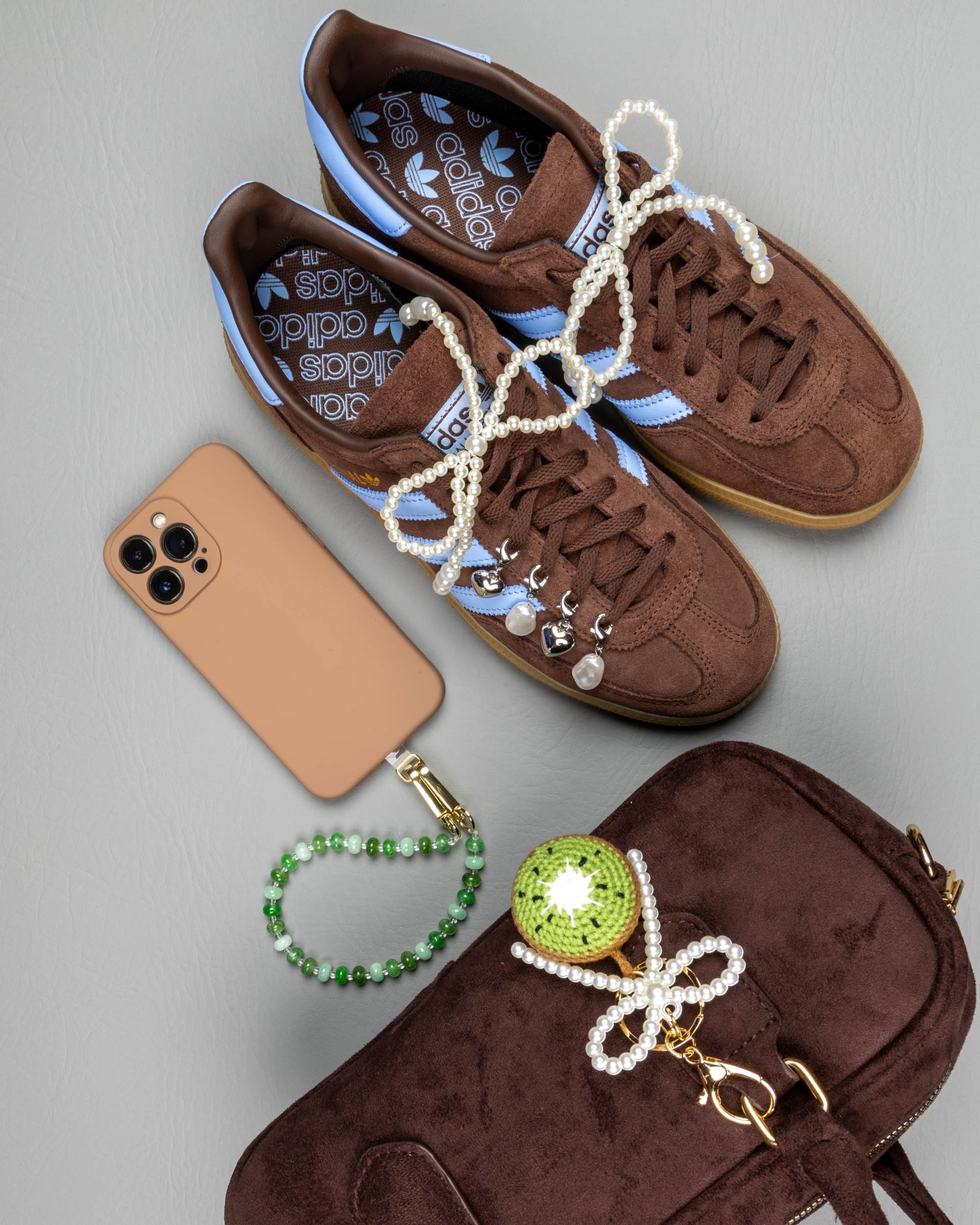 Kiwi Pearl Bows · Charm Trio — Phone, Bag & Shoe Charm Set