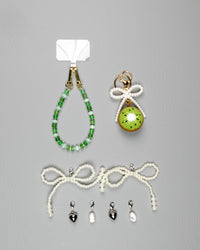 Kiwi Pearl Bows · Charm Trio — Phone, Bag & Shoe Charm Set