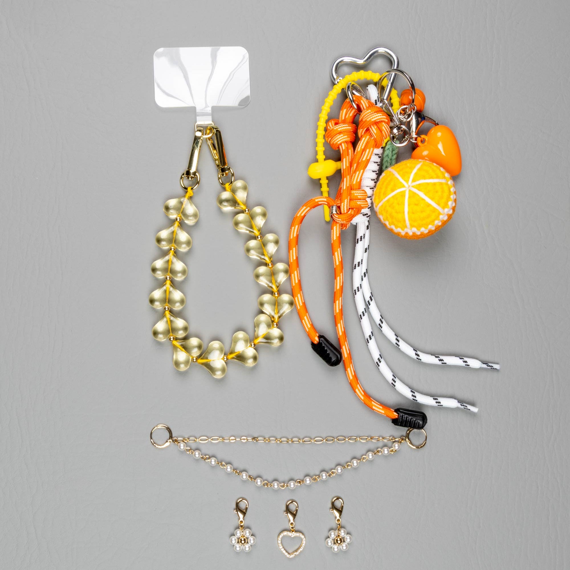Orange Slice & Yellow Hearts · Charm Trio — Phone, Bag & Shoe Charm Set