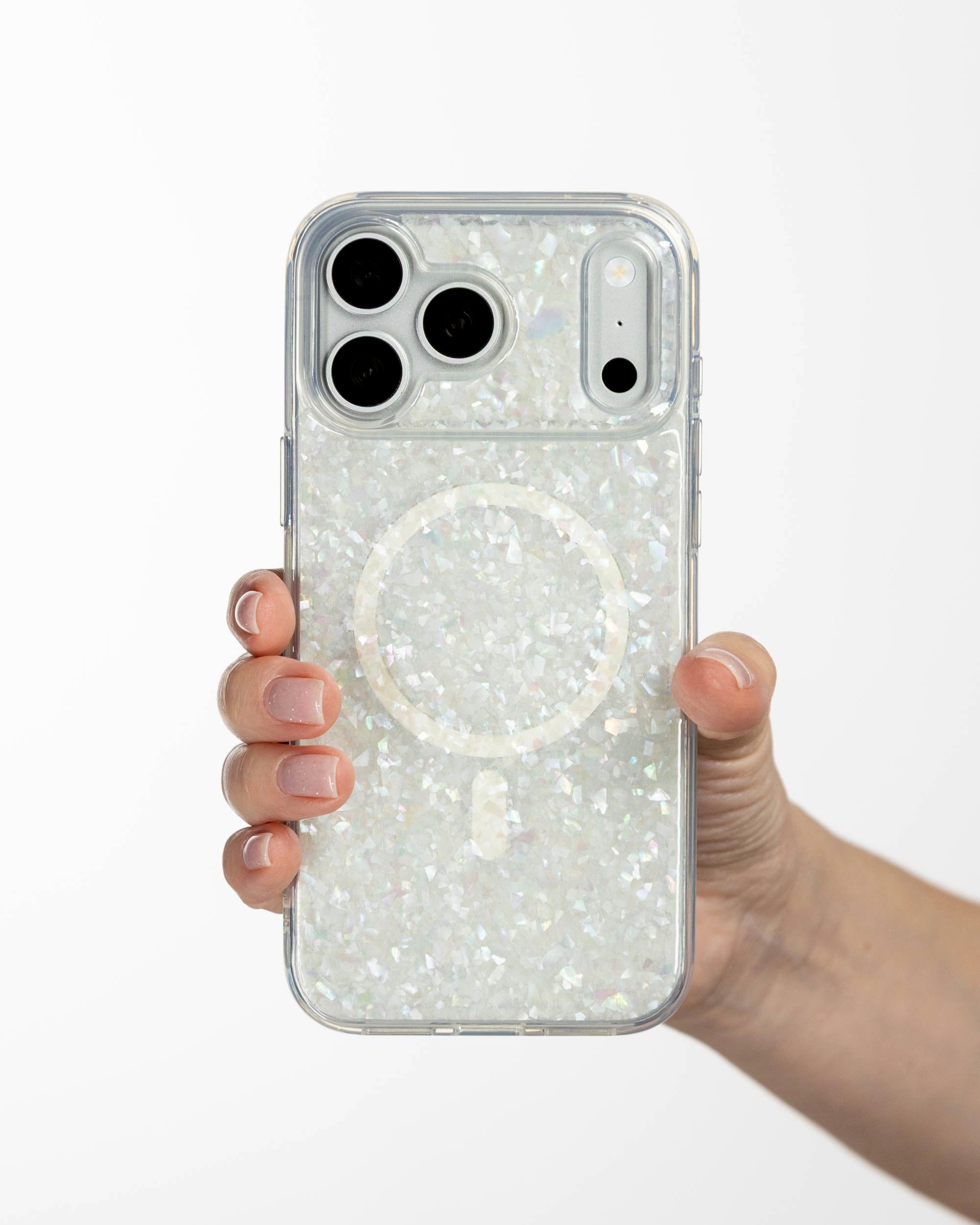 Snow Pearl iPhone Case held in hand, iPhone 17 Pro Max