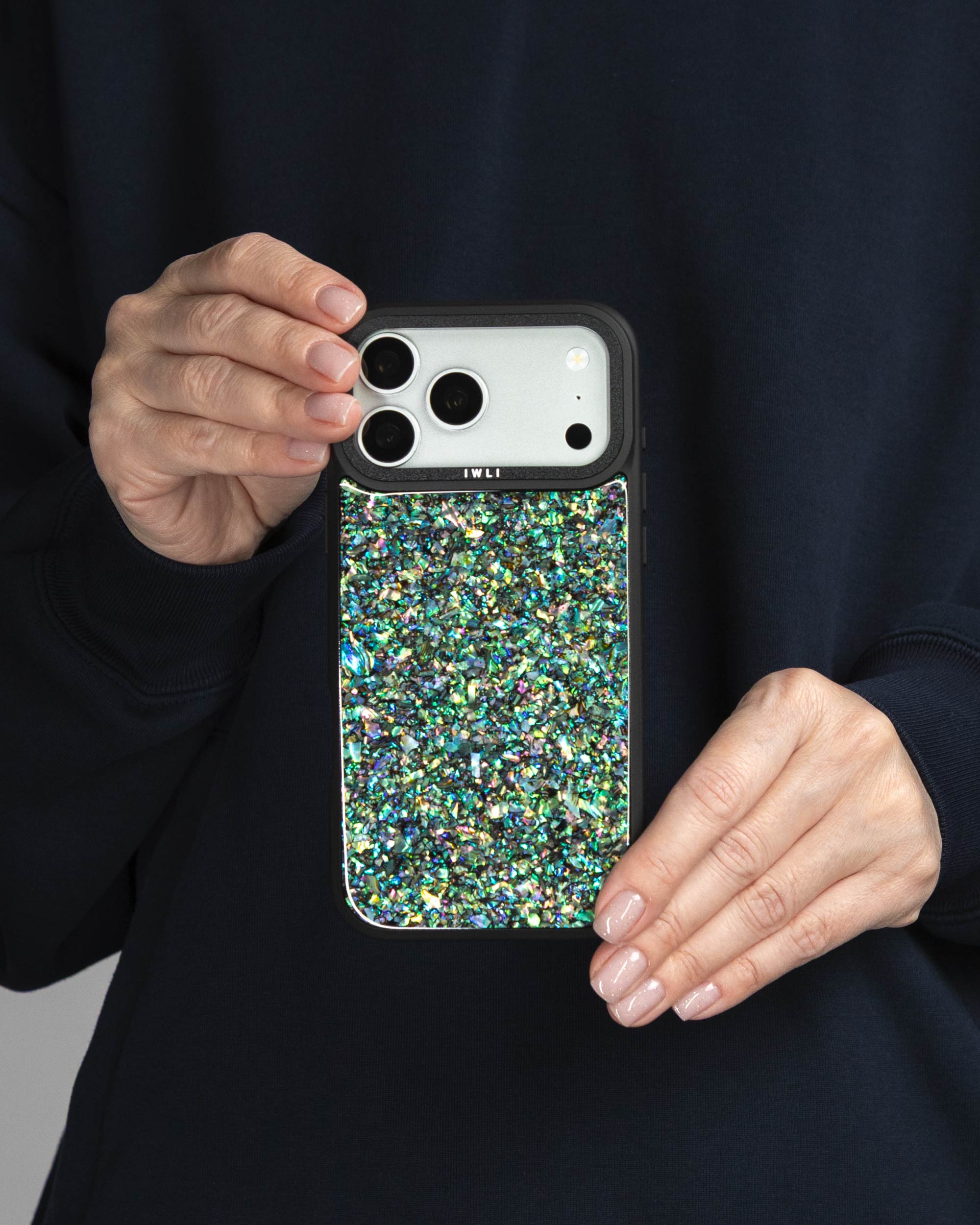 Abalone Pearl iPhone Case held in both hands, iPhone 17 Pro Max