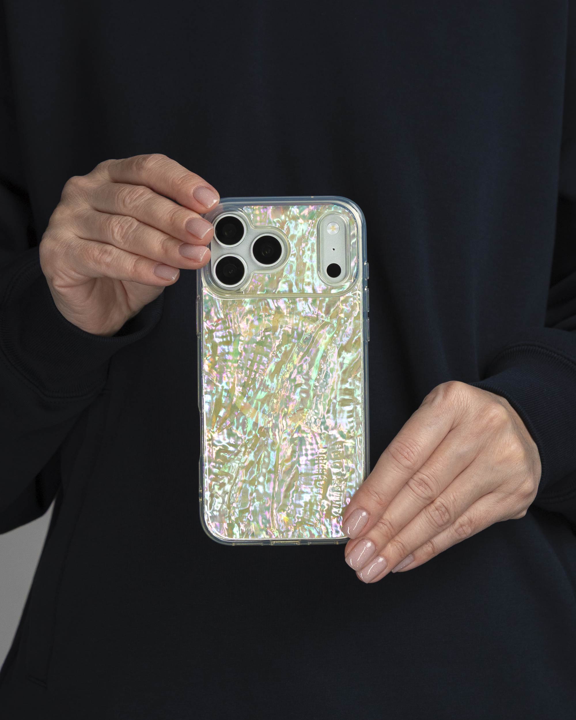 Opal Pearl iPhone Case held in both hands, iPhone 17 Pro Max