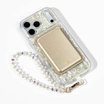 Opal Pearl iPhone Case with a Gold Muse MagSafe Wallet attached