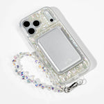 Opal Pearl iPhone Case with a Silver Muse MagSafe Wallet attached