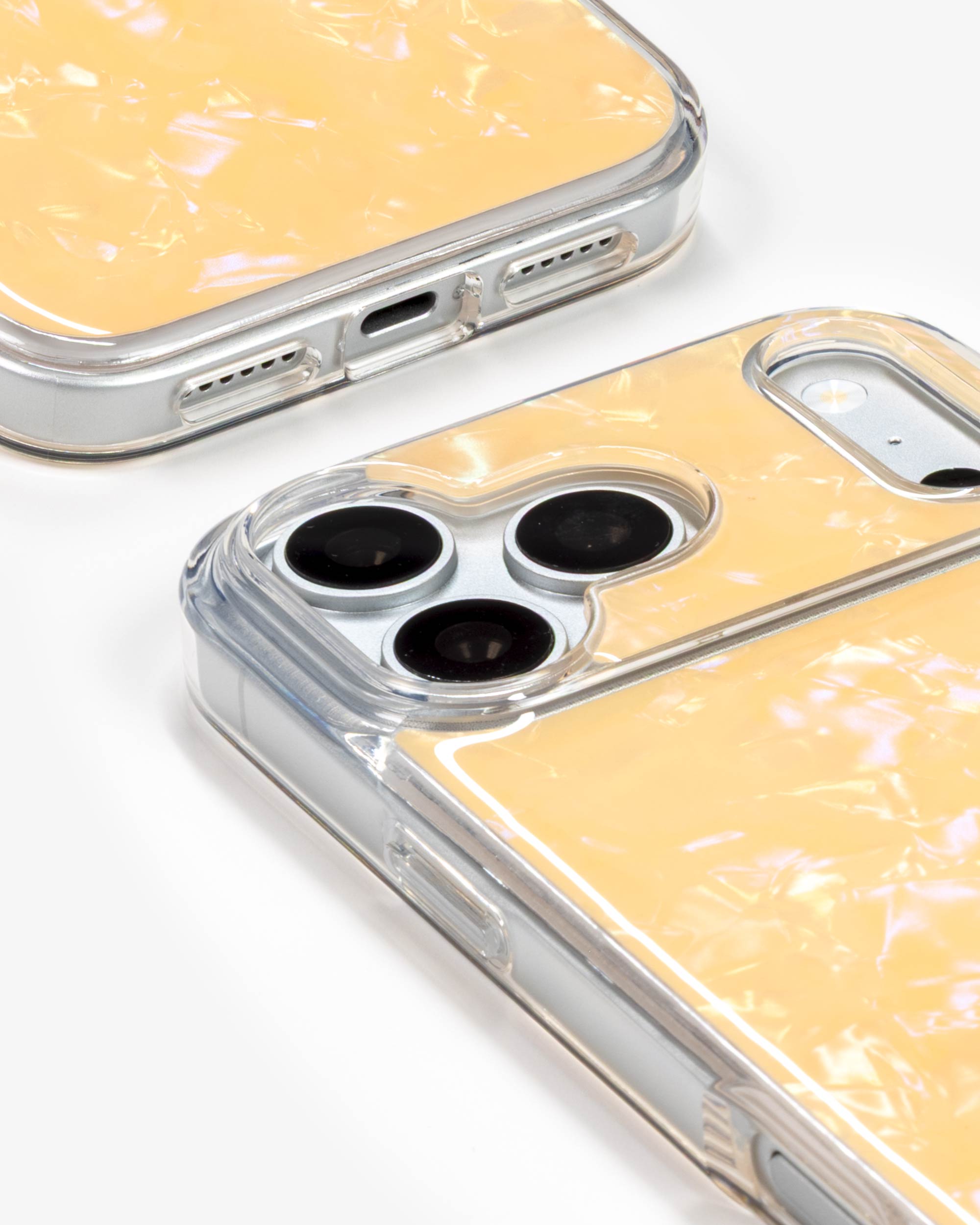 Apricot Shell iPhone Case, close-up of the camera surround and bottom edge
