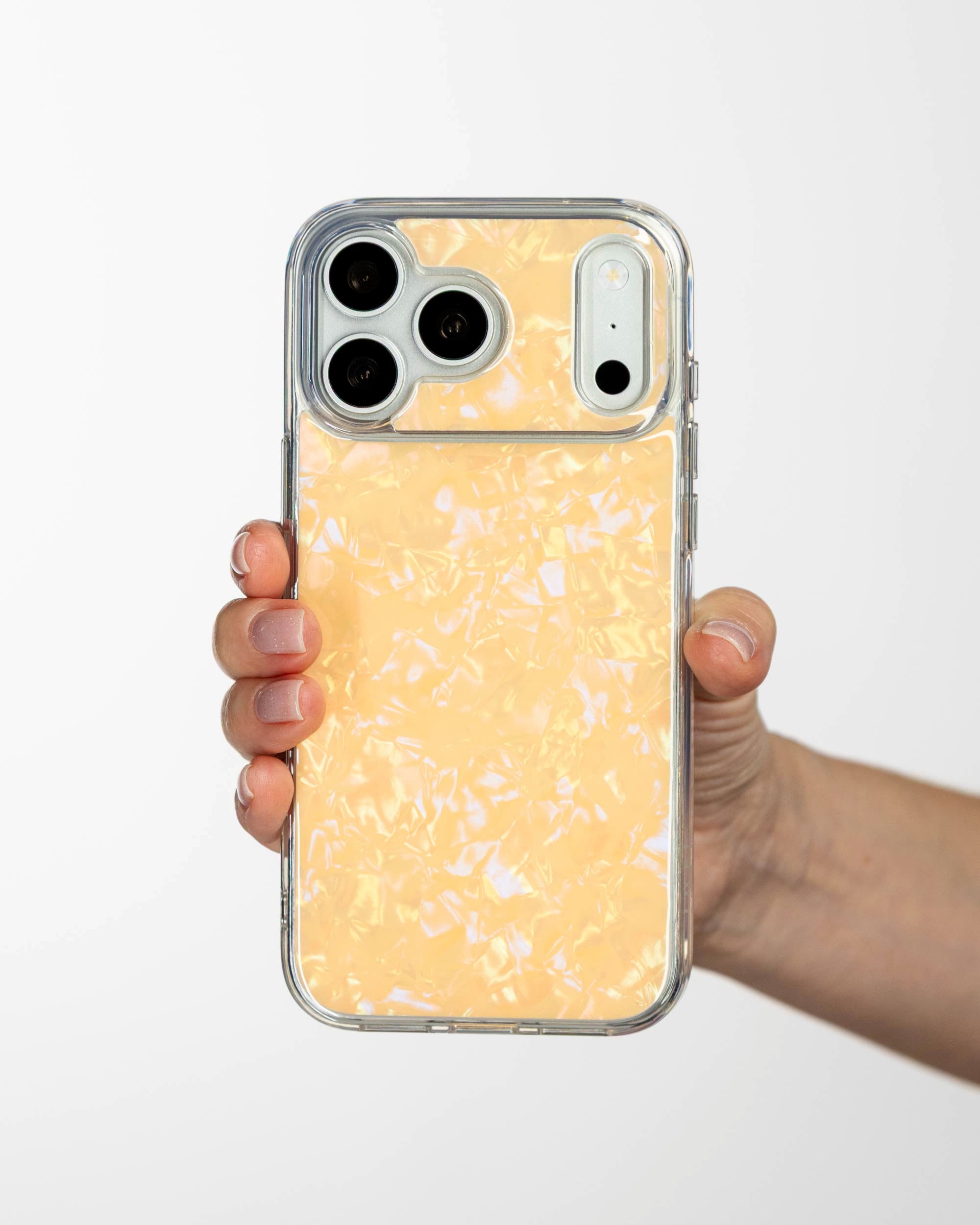 Apricot Shell iPhone Case held in hand, iPhone 17 Pro Max