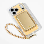 Apricot Shell iPhone Case with a Gold Muse MagSafe Wallet attached