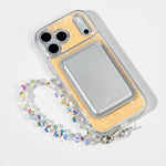 Apricot Shell iPhone Case with a Silver Muse MagSafe Wallet attached