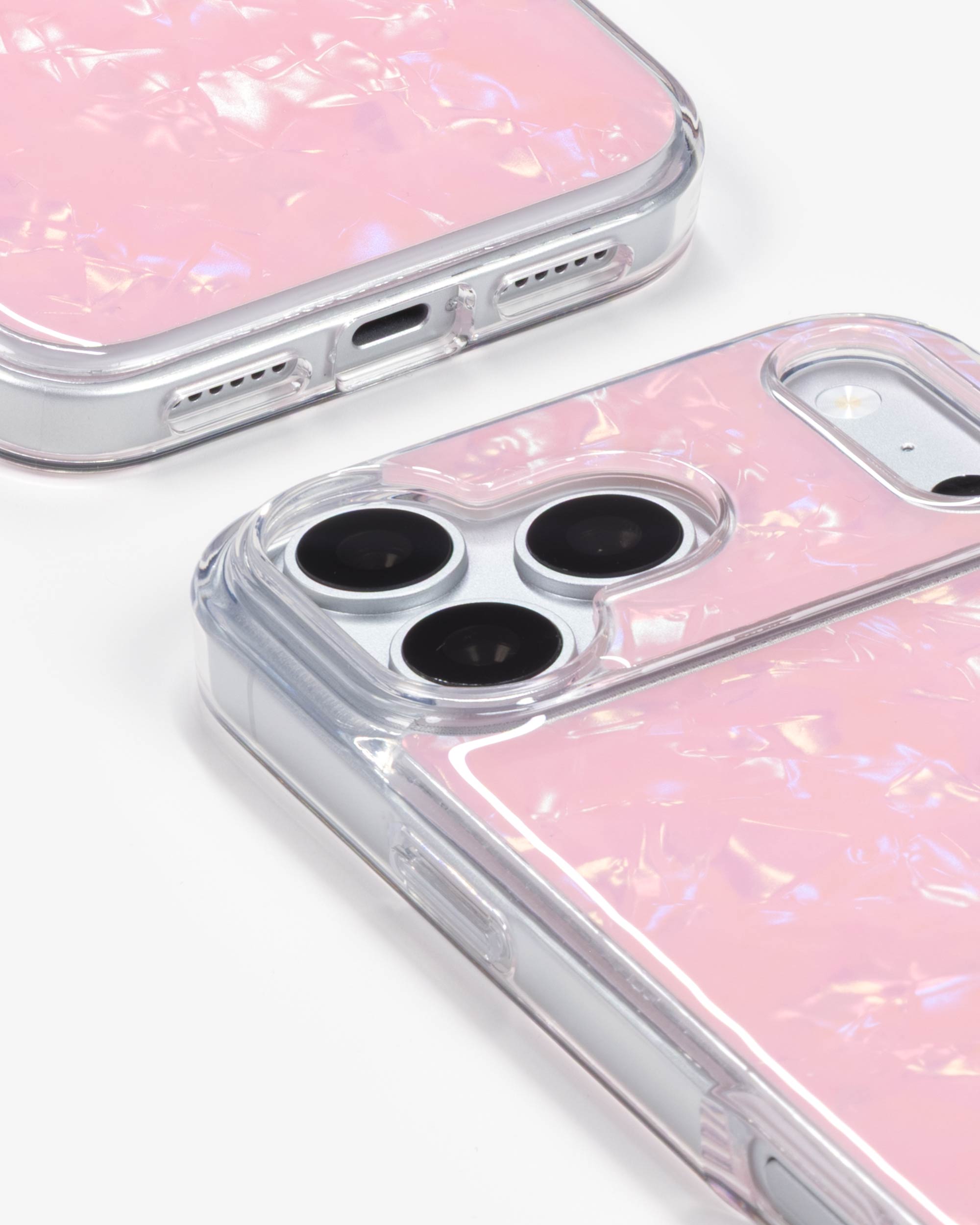 Pink Shell iPhone Case, close-up of the camera surround and bottom edge