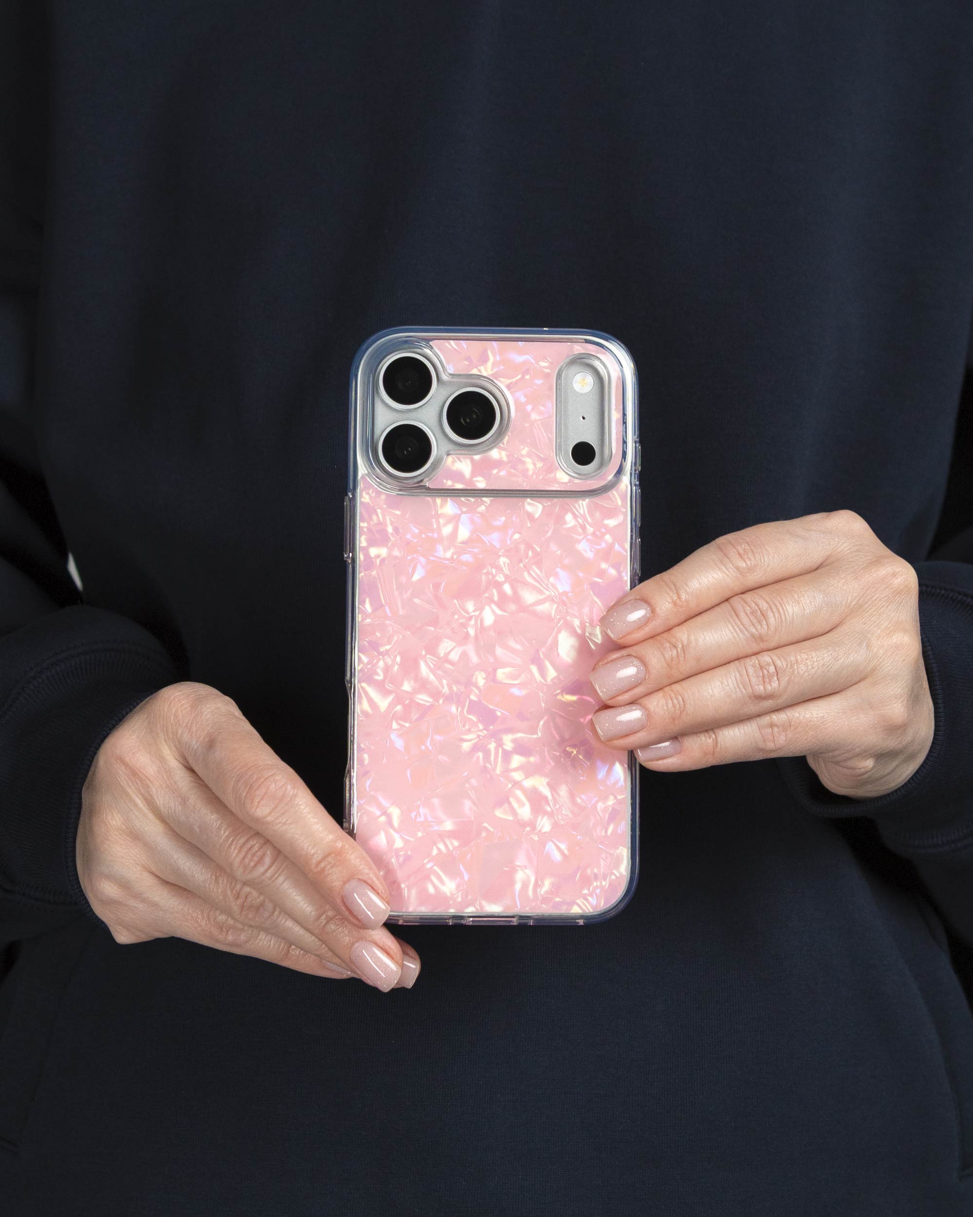 Pink Shell iPhone Case held in both hands, iPhone 17 Pro Max