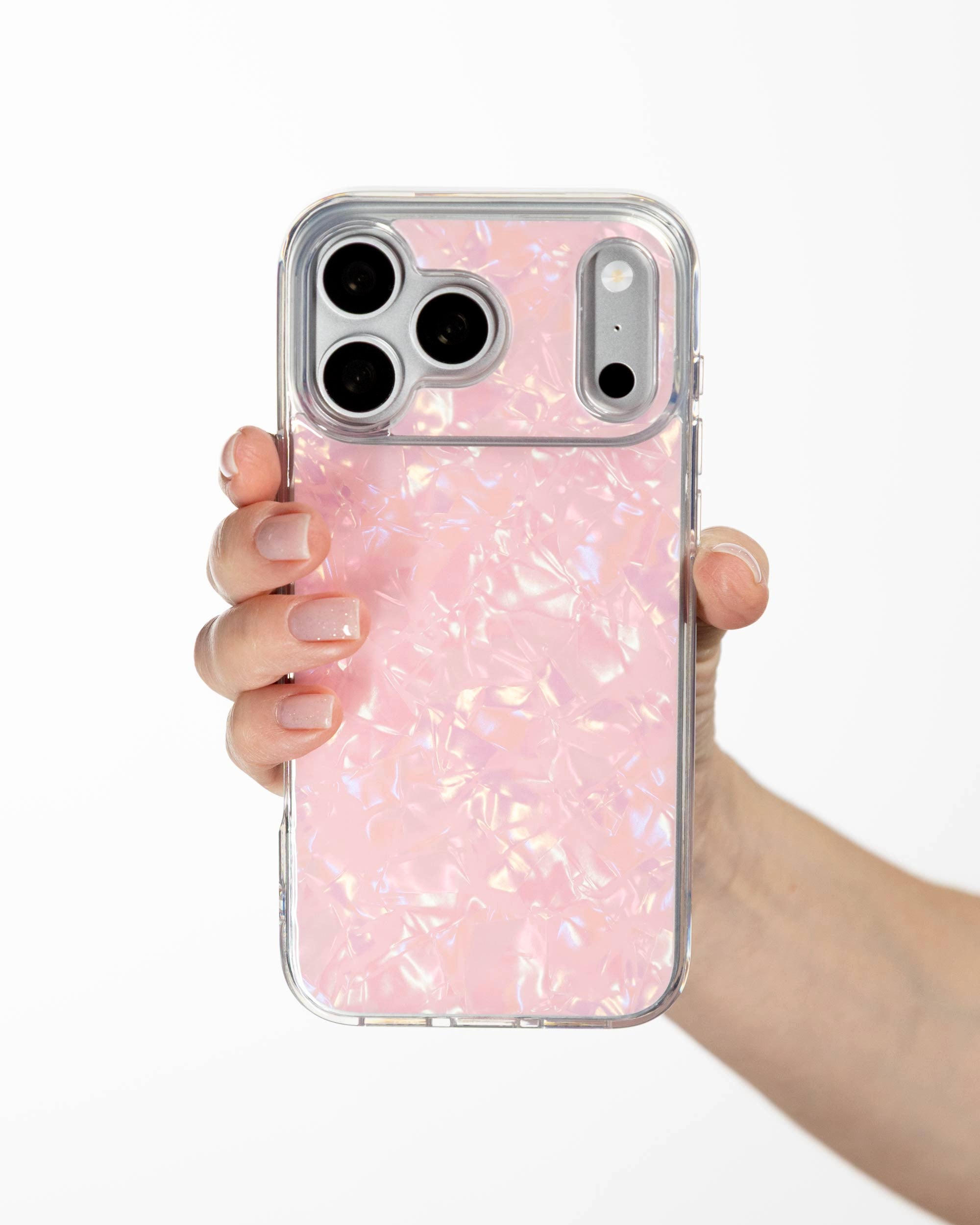 Pink Shell iPhone Case held in hand, iPhone 17 Pro Max