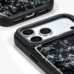Black Shell iPhone Case, close-up of the camera surround and bottom edge