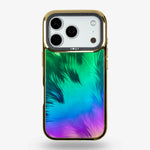 Peacock Feather Holo iPhone Case, gold-tone frame, iPhone 17 Pro