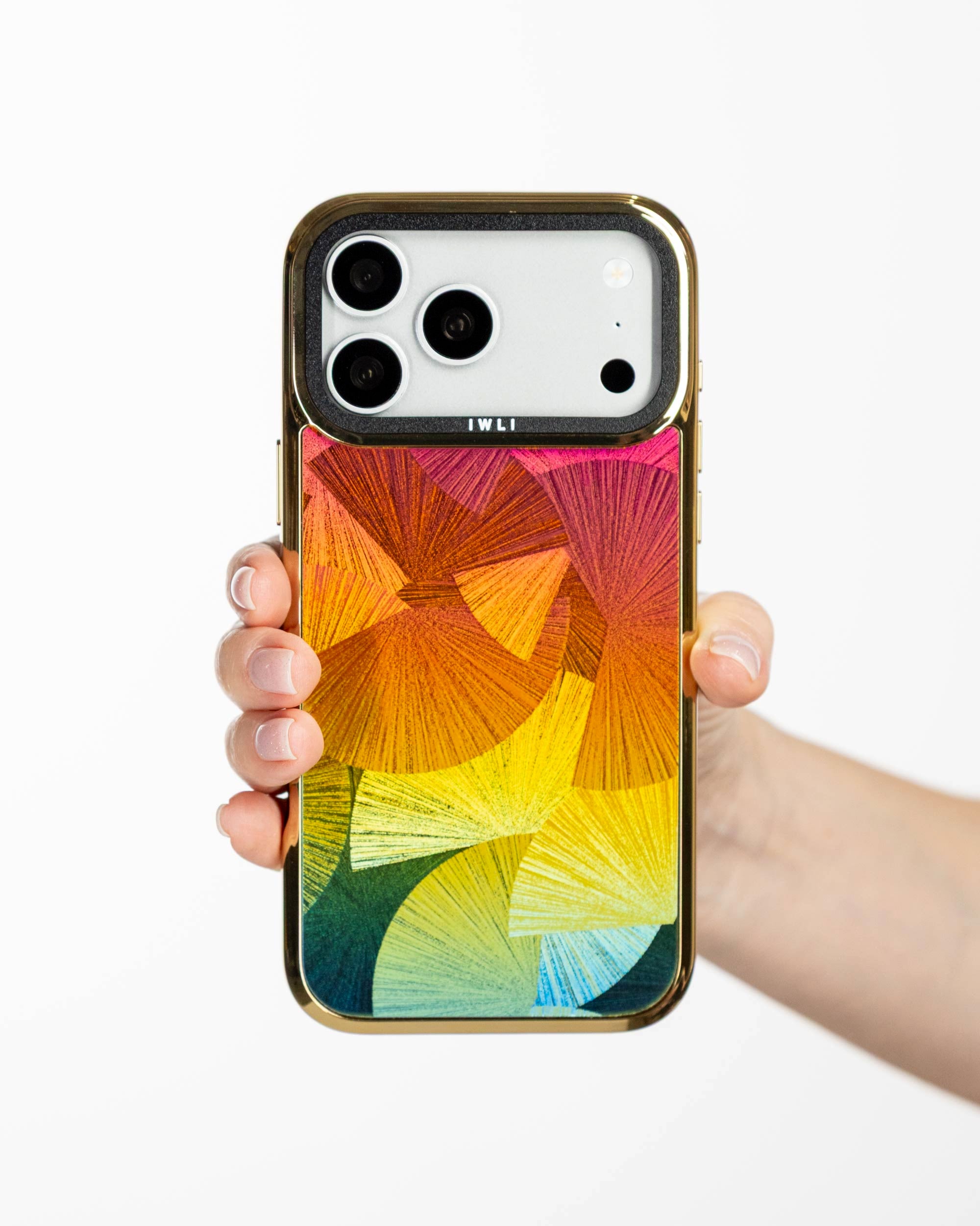 Sunset Fan Holo iPhone Case held in hand, iPhone 17 Pro Max