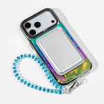 Mermaid Scale Holo iPhone Case with a Silver Muse MagSafe Wallet attached