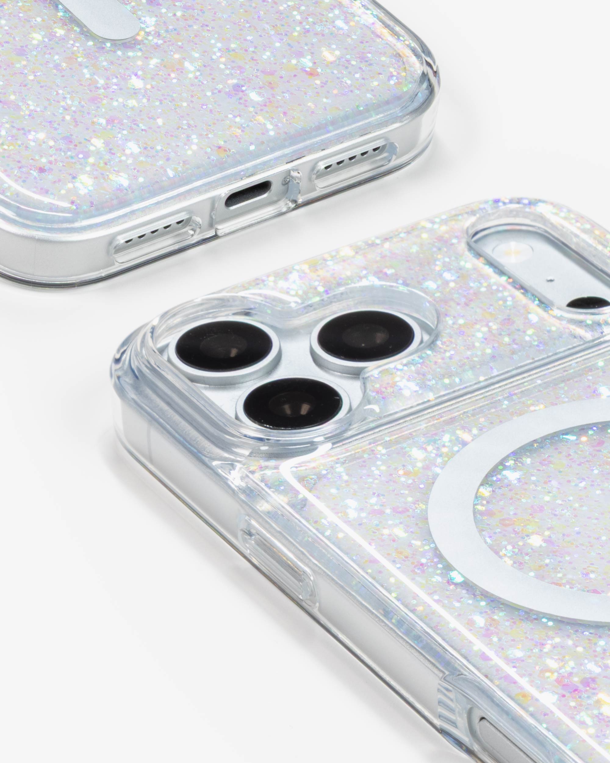 Opal Sparkle iPhone Case, close-up of the camera surround and bottom edge