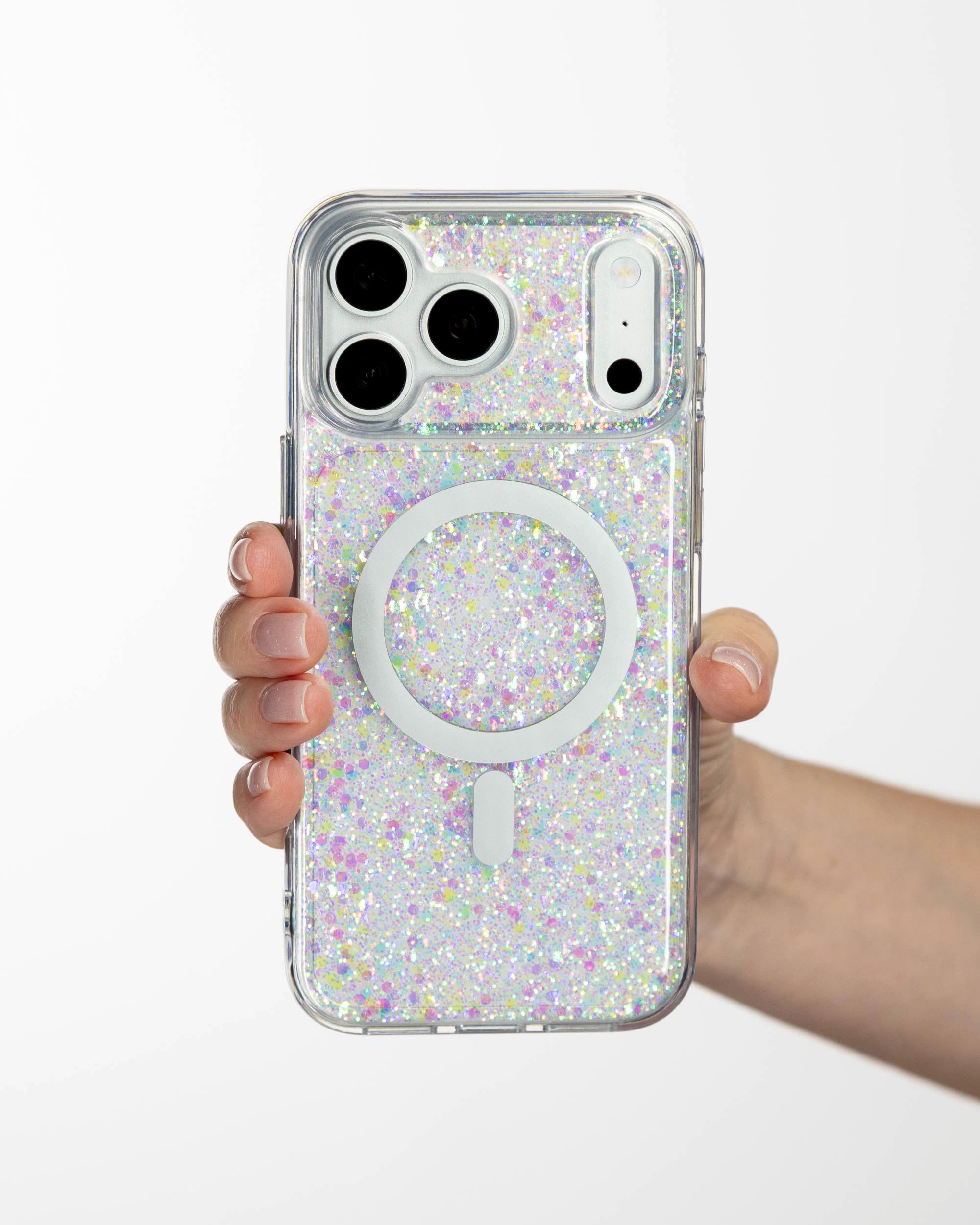 Opal Sparkle iPhone Case held in hand, iPhone 17 Pro Max