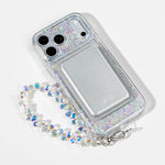 Opal Sparkle iPhone Case with a Silver Muse MagSafe Wallet attached