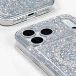 Silver Sparkle iPhone Case, close-up of the camera surround and bottom edge