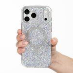 Silver Sparkle iPhone Case held in hand, iPhone 17 Pro Max
