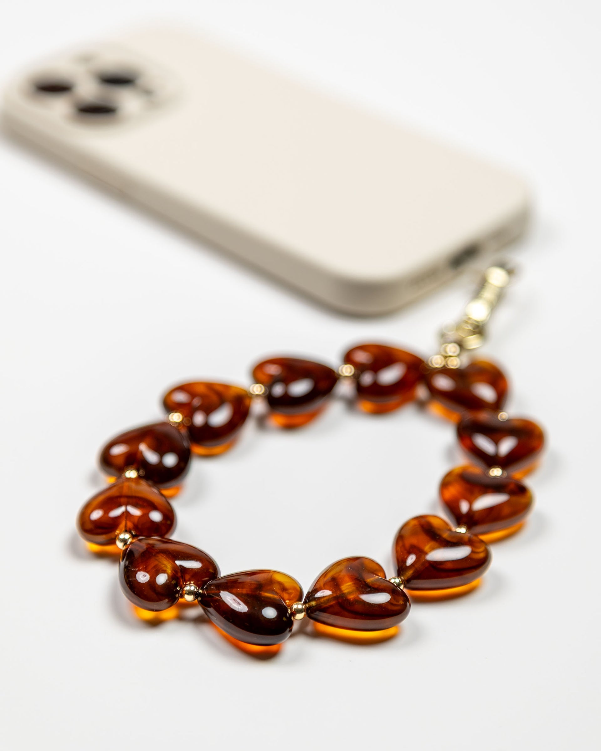 Amber Tortoise Hearts Phone Charm