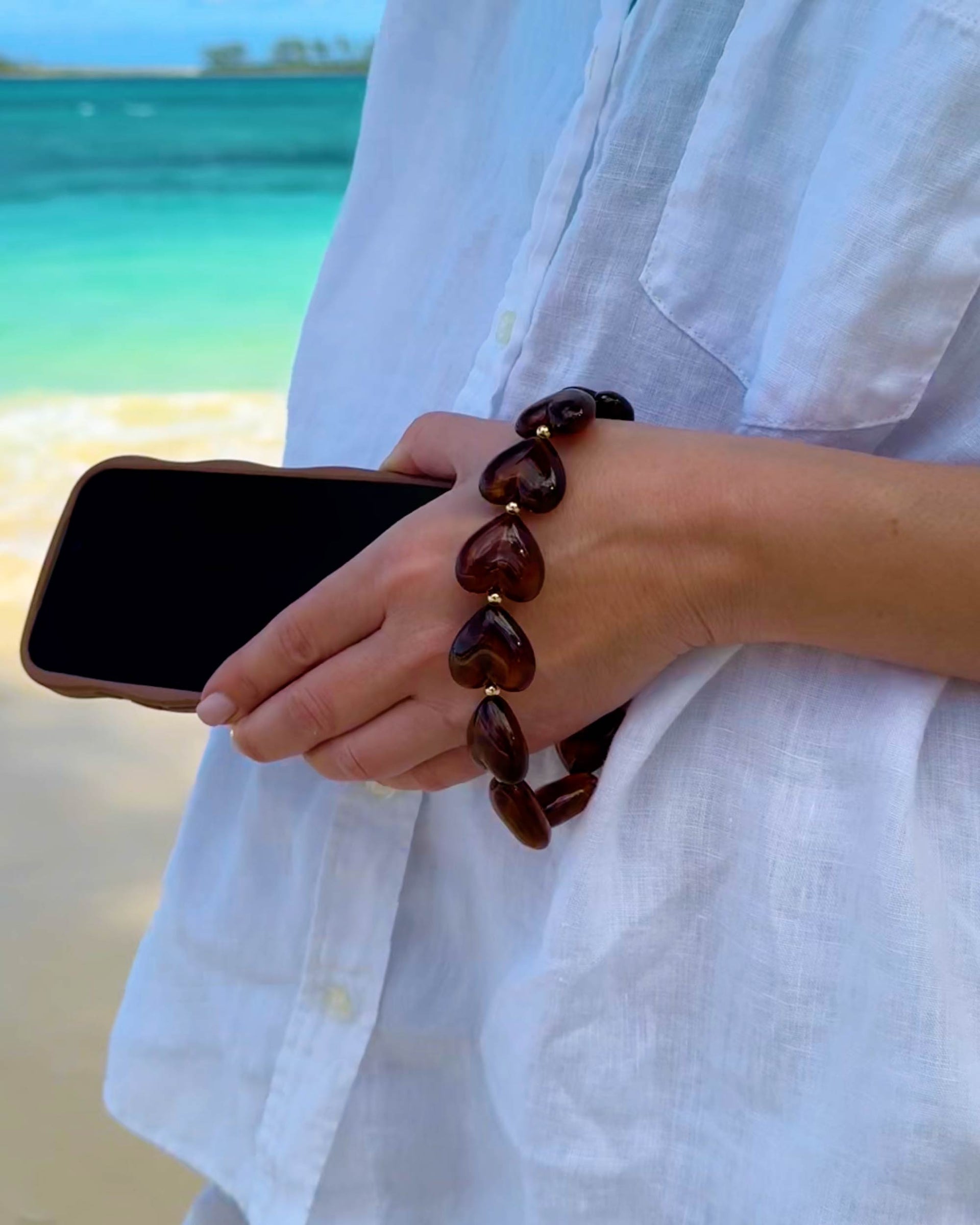 Amber Tortoise Hearts Phone Charm