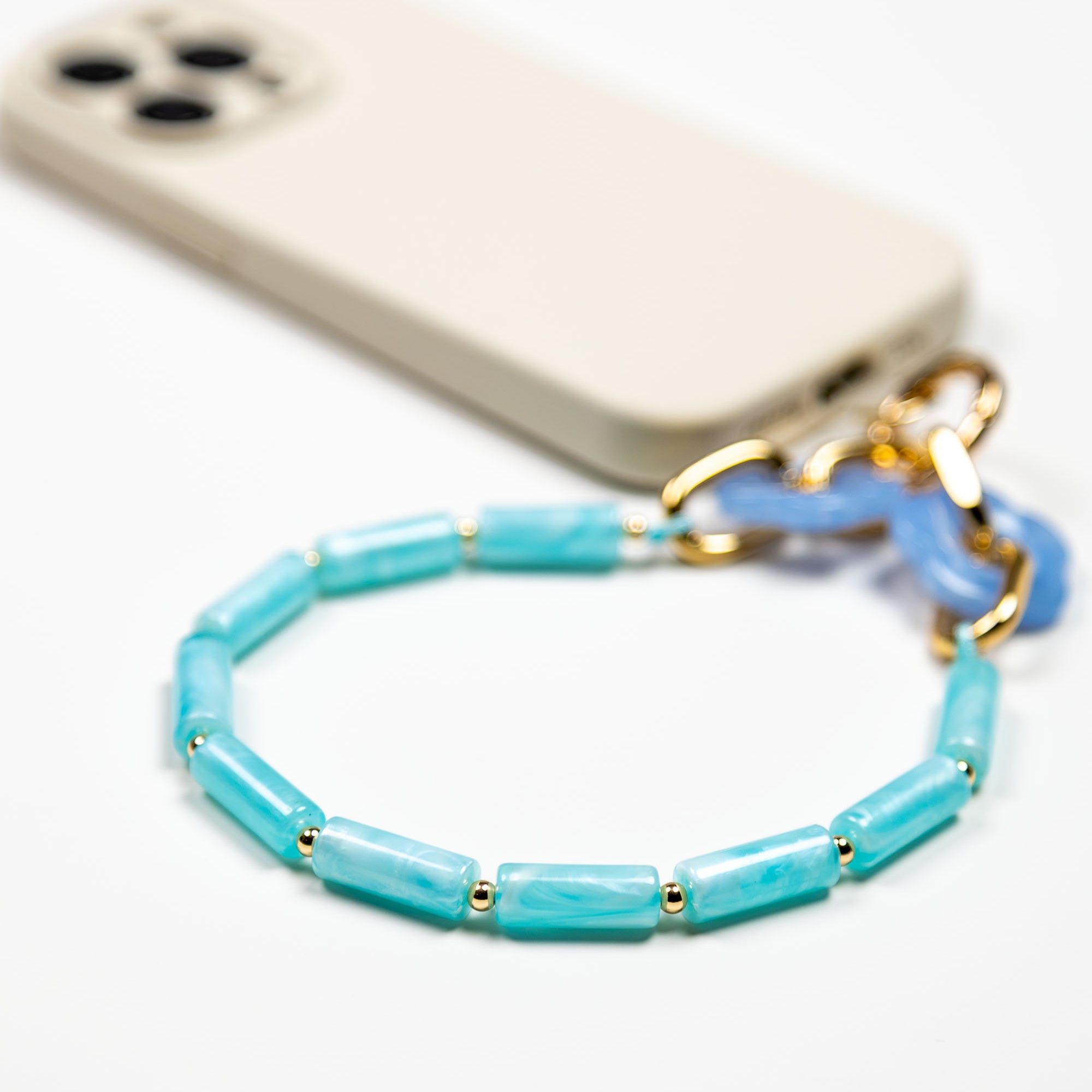 Aqua Tube Beads Phone Charm