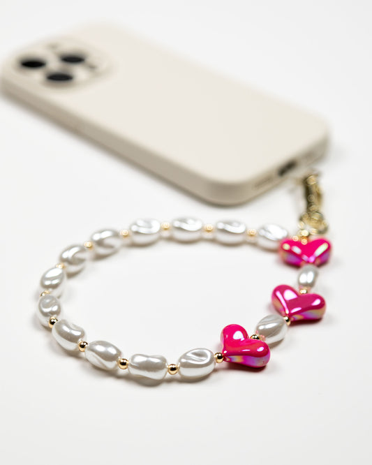 Pink Hearts Pearl Beads Phone Charm