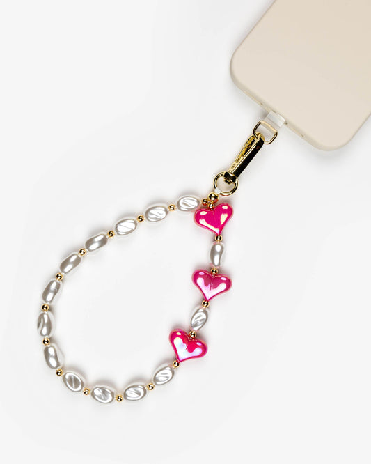Pink Hearts Pearl Beads Phone Charm