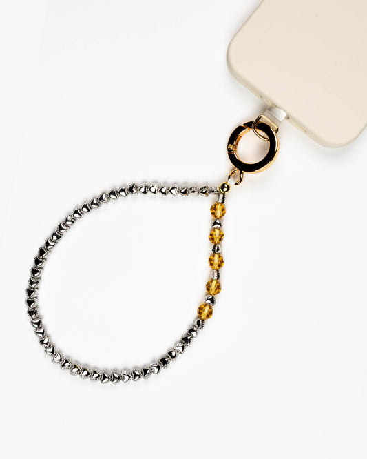 Silver Hearts Amber Beads Phone Charm