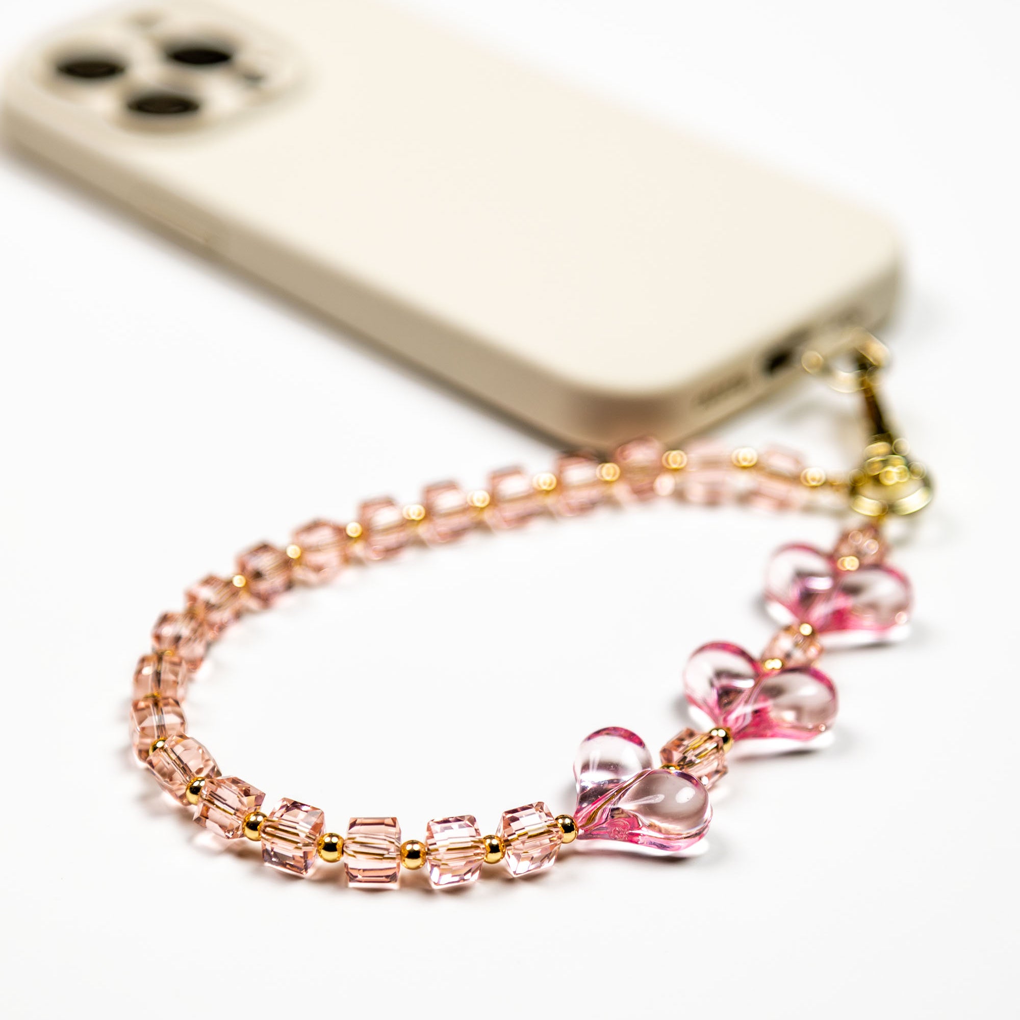 Pink Crystal Hearts Phone Charm