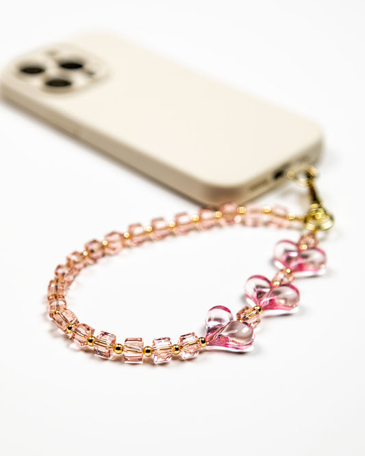 Pink Crystal Hearts Phone Charm