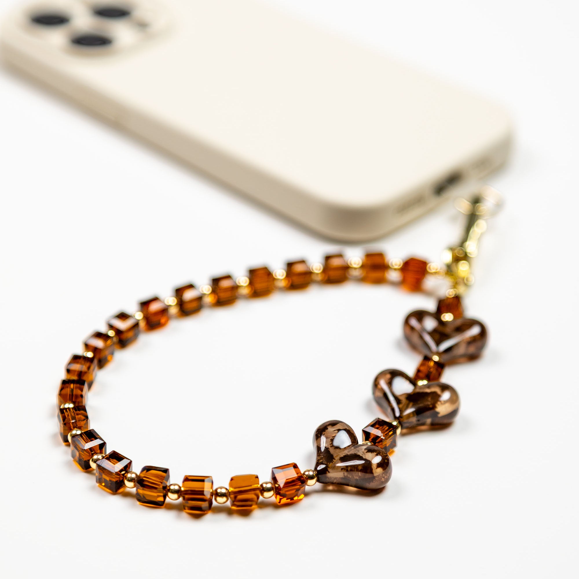 Amber Smoke Hearts Phone Charm