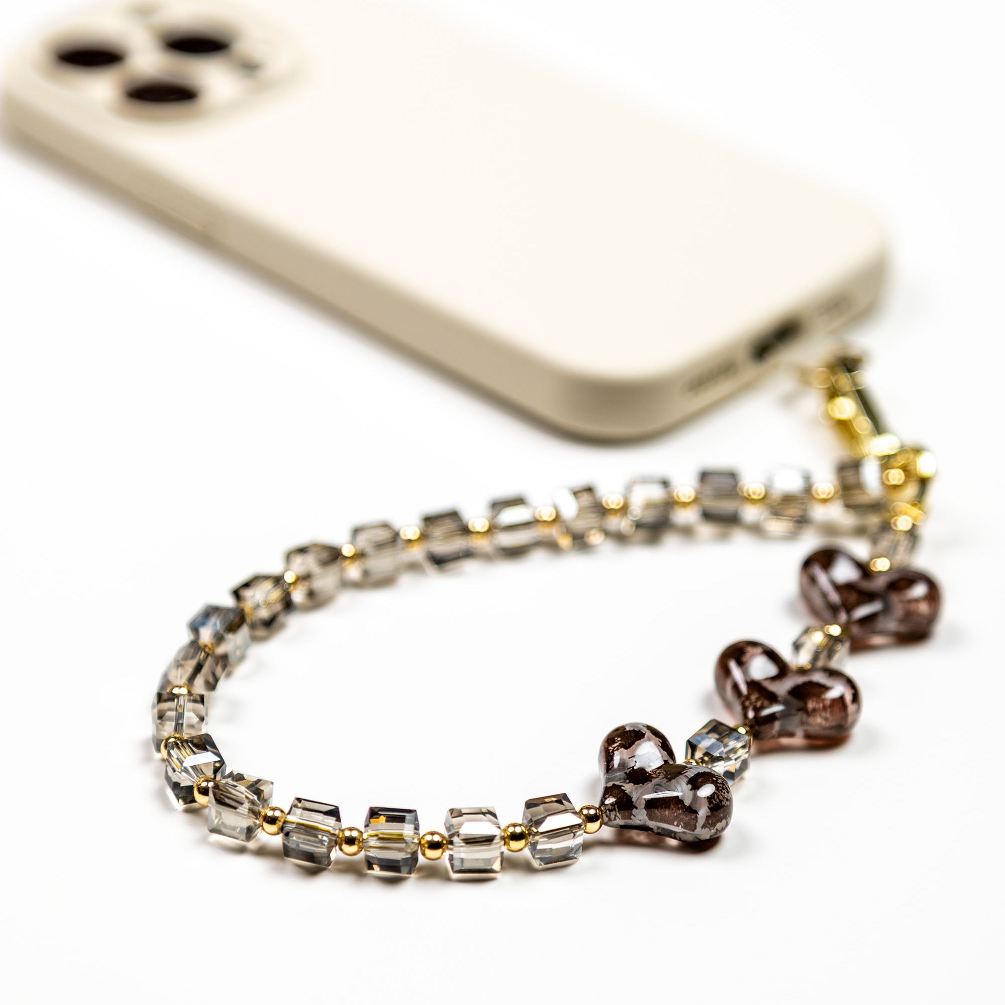 Graphite Shine Hearts Phone Charm