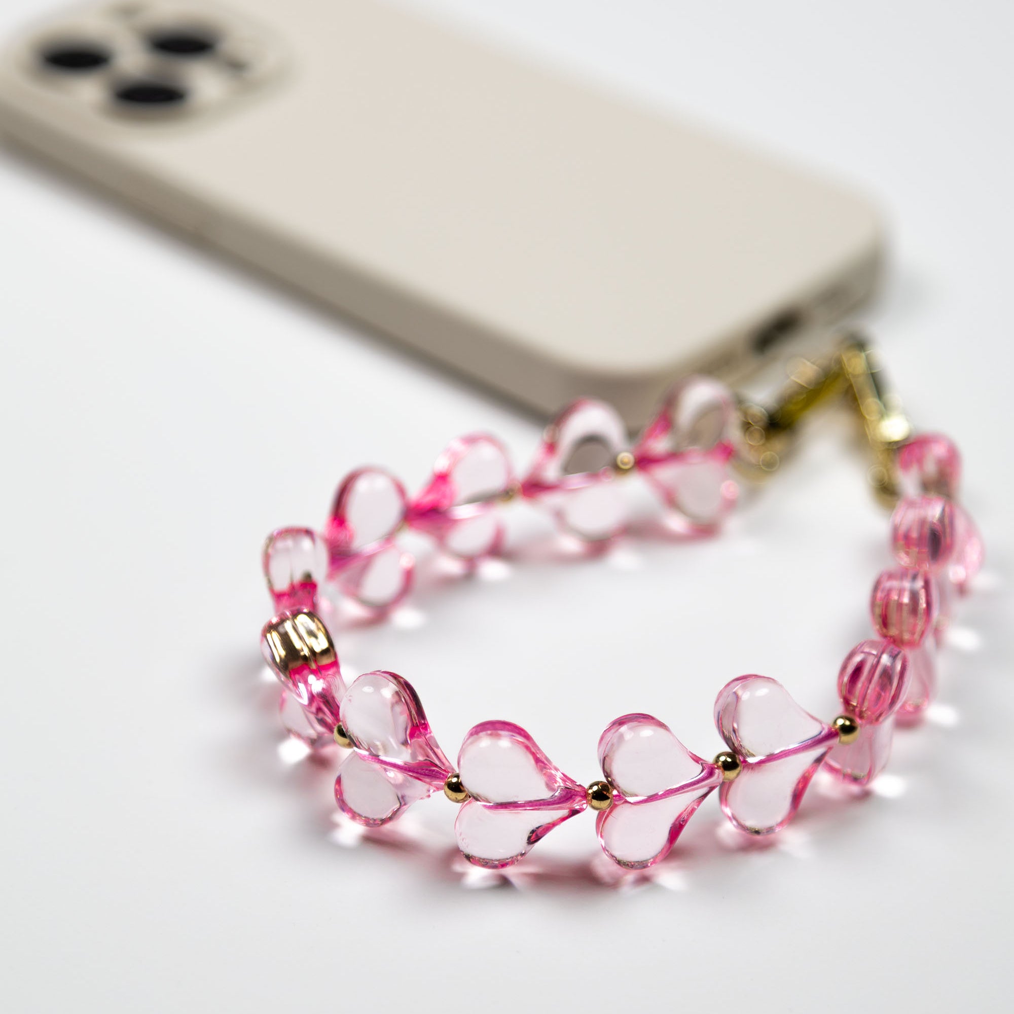 Pink Heart Beads Phone Charm