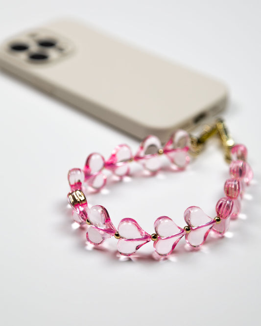 Pink Heart Beads Phone Charm
