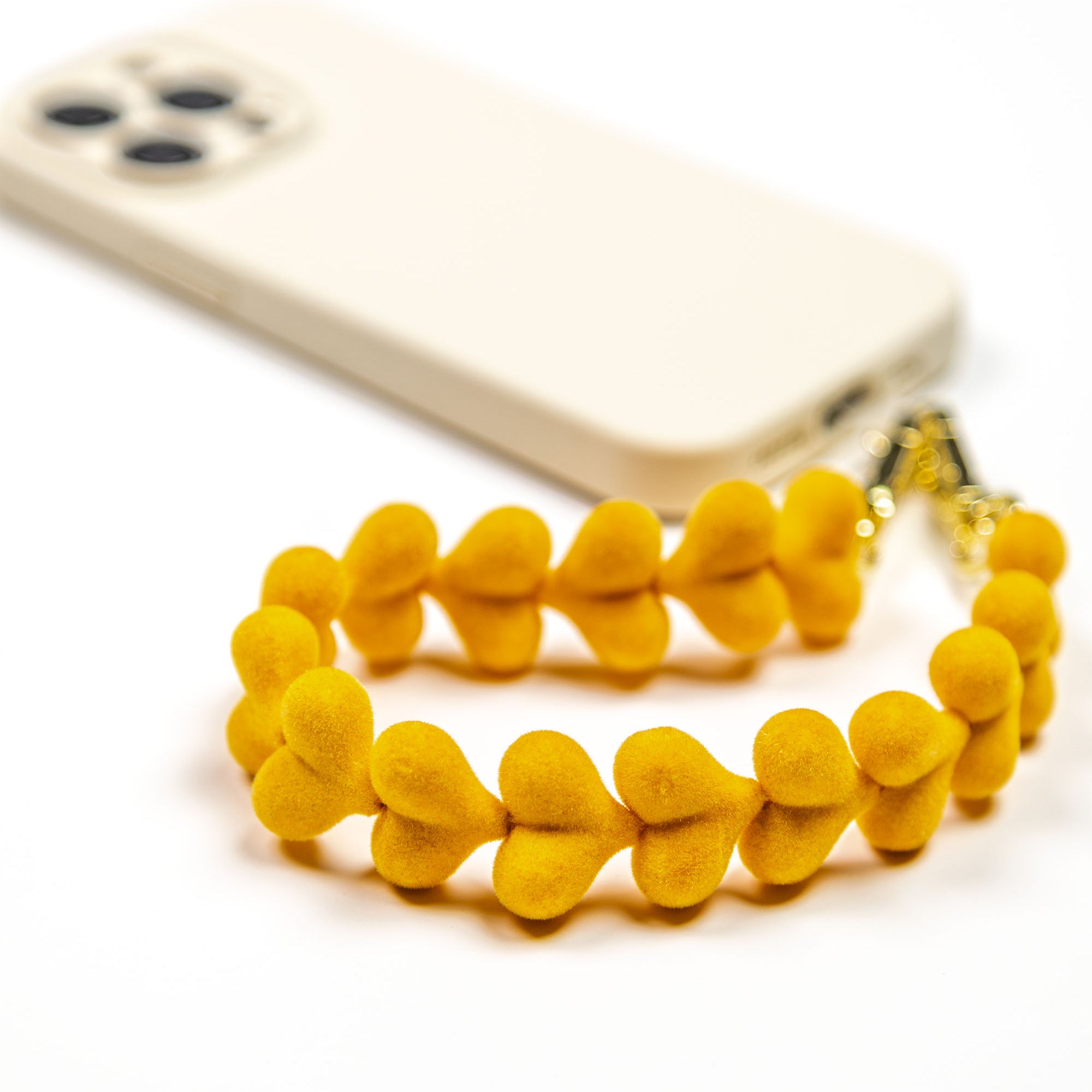 Sunny Yellow Velvet Hearts Phone Charm