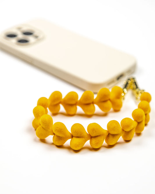 Sunny Yellow Velvet Hearts Phone Charm