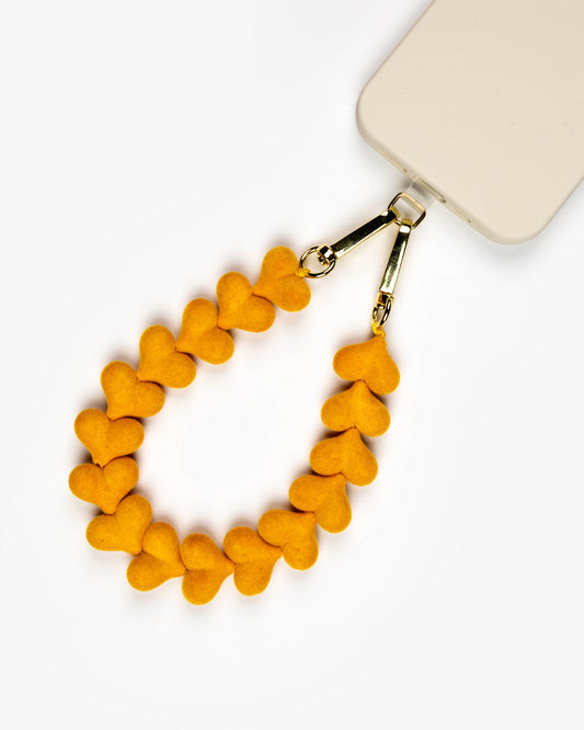 Sunny Yellow Velvet Hearts Phone Charm