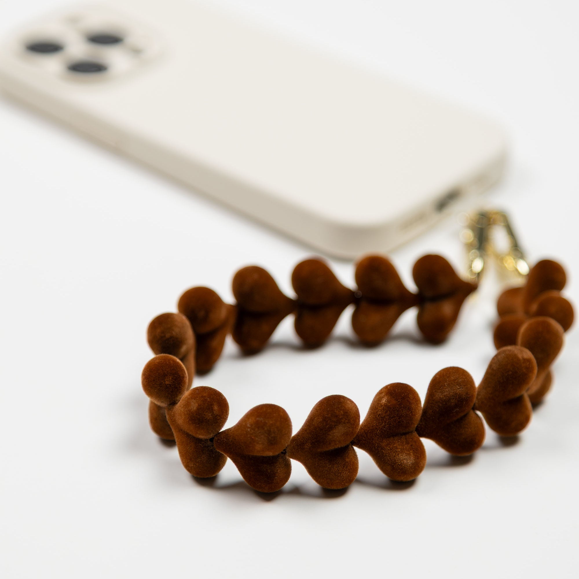 Chocolate Brown Velvet Hearts Phone Charm