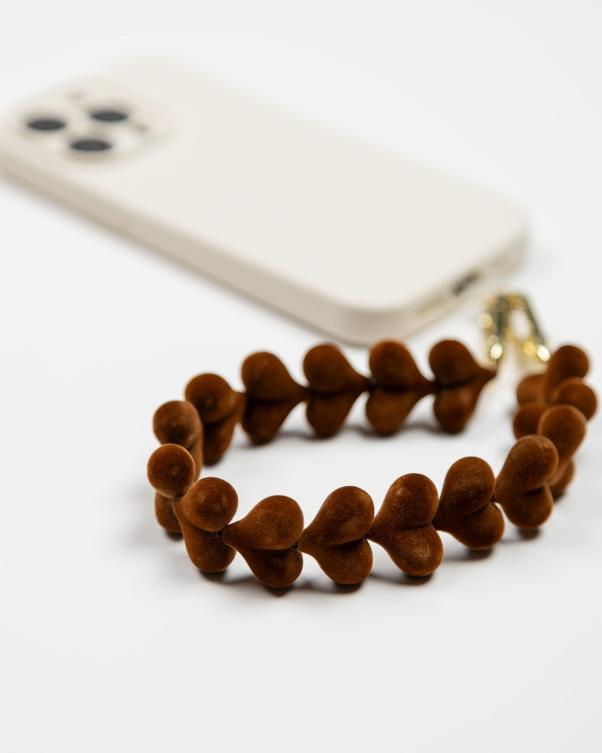 Chocolate Brown Velvet Hearts Phone Charm
