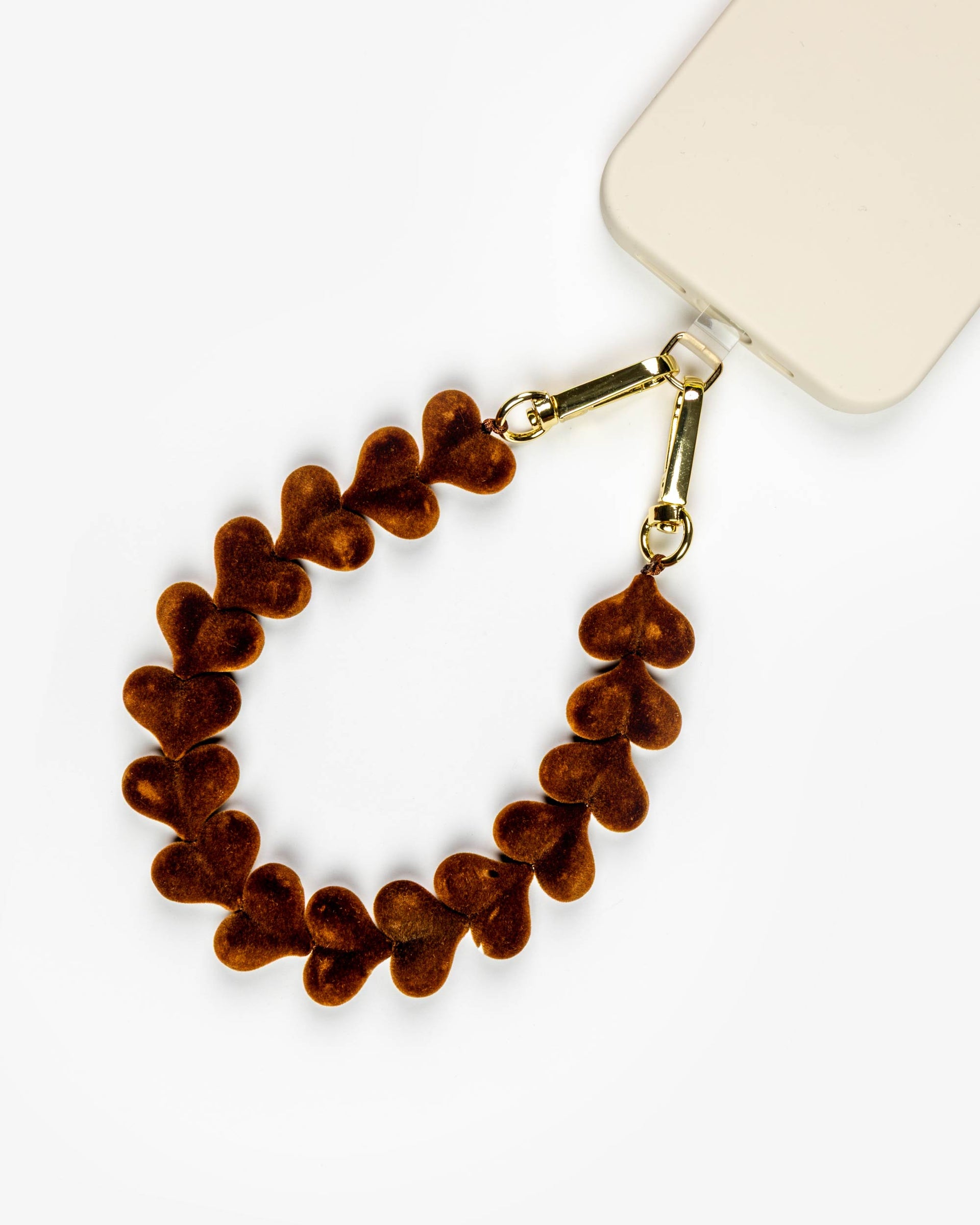 Chocolate Brown Velvet Hearts Phone Charm