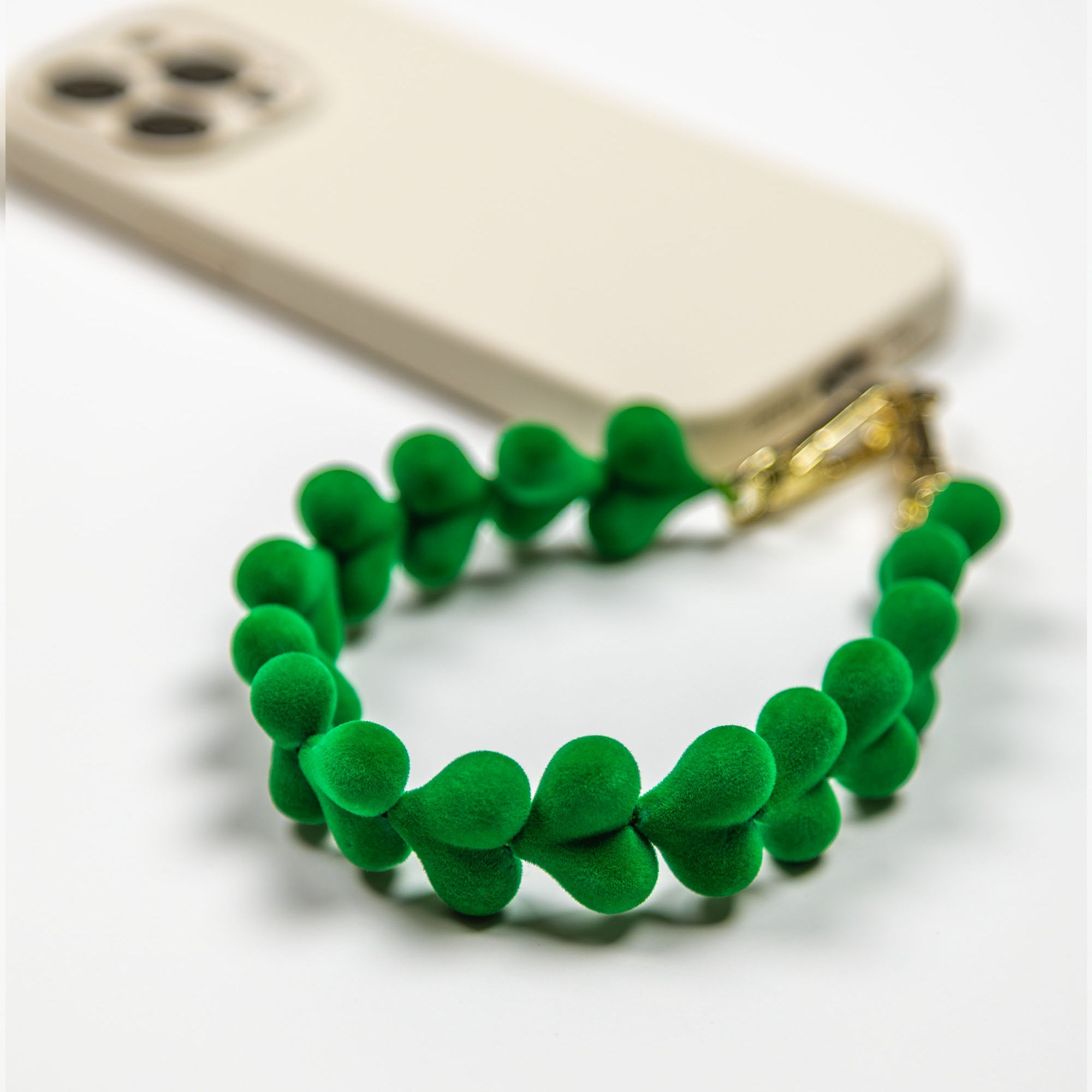 Green Velvet Hearts Phone Charm