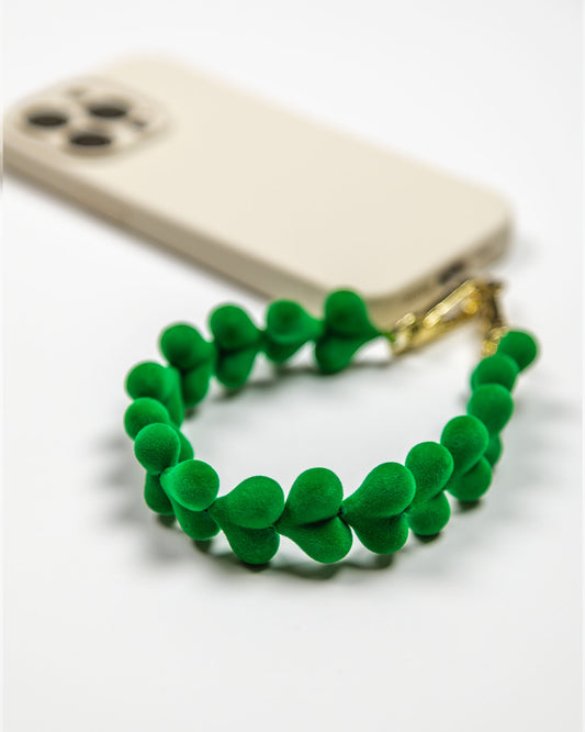 Green Velvet Hearts Phone Charm