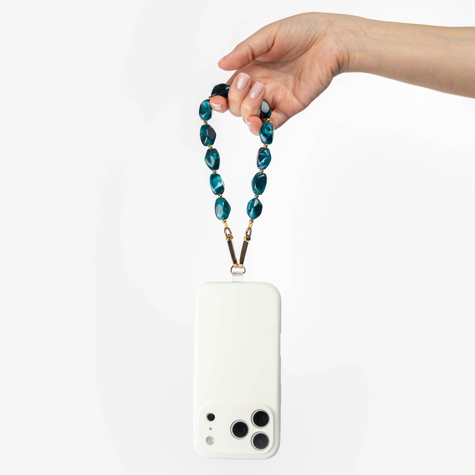 Ocean Teal Marbled Oval Beads Phone Charm