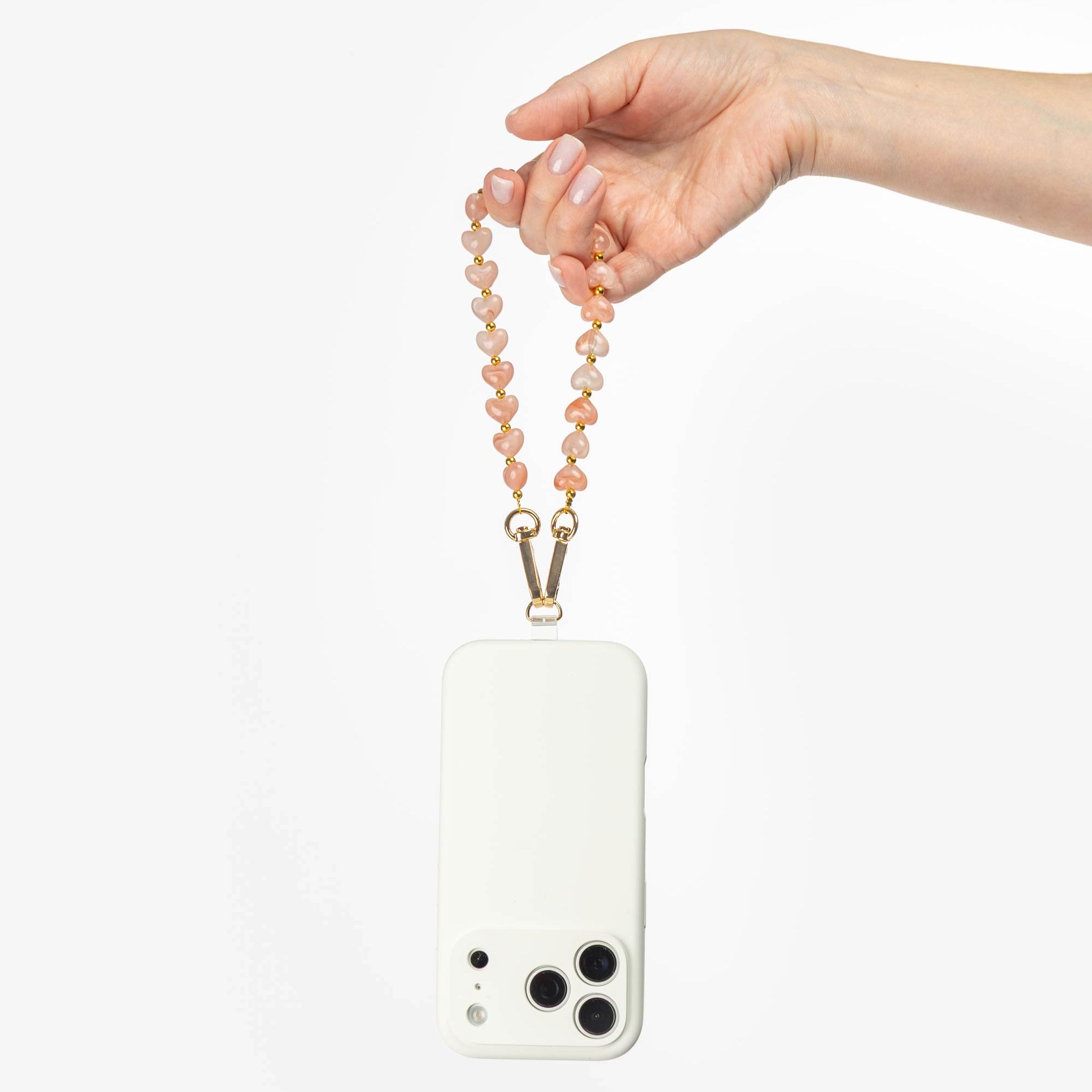 Blush Pink Marbled Mini Heart Beads Phone Charm