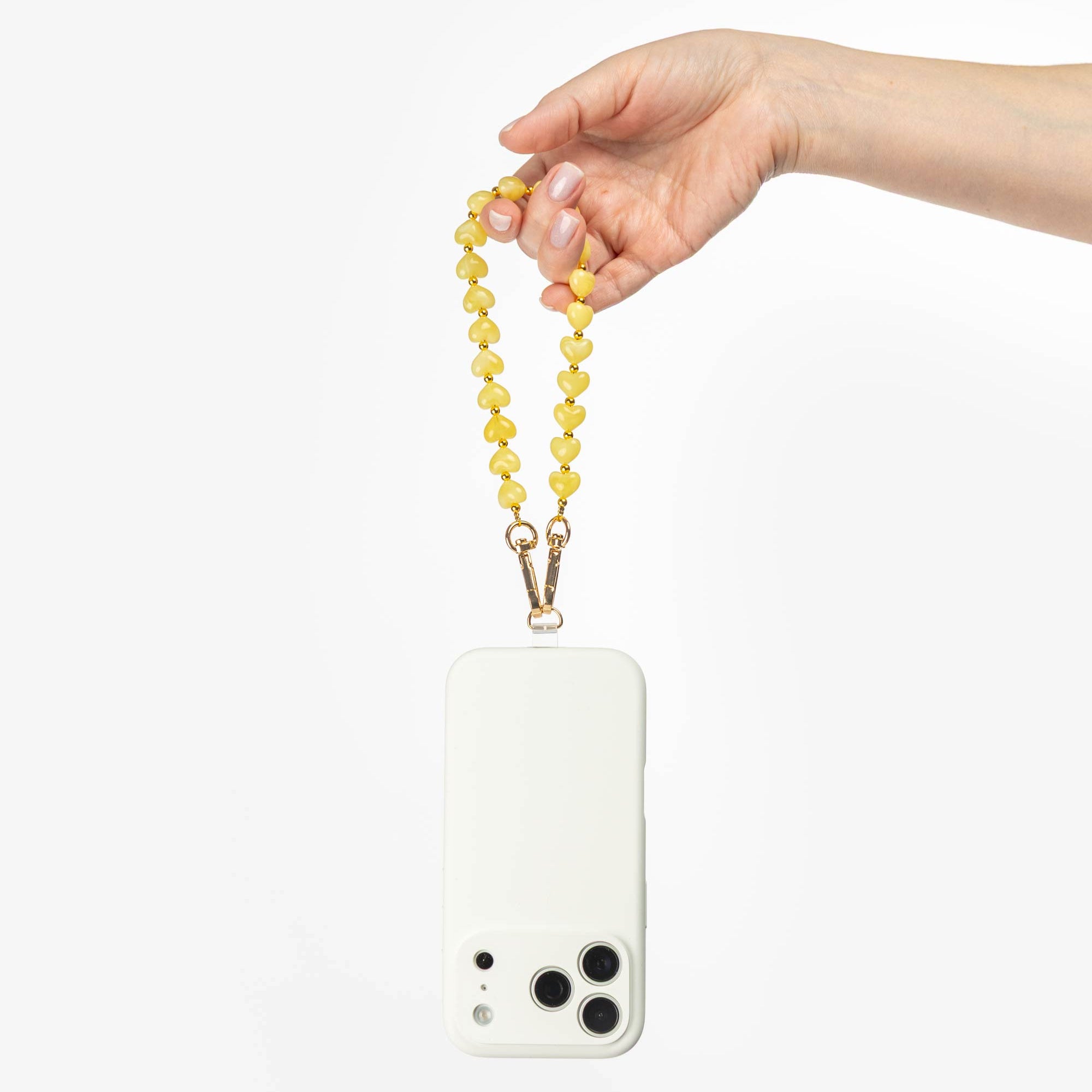 Pastel Yellow Marbled Mini Heart Beads Phone Charm