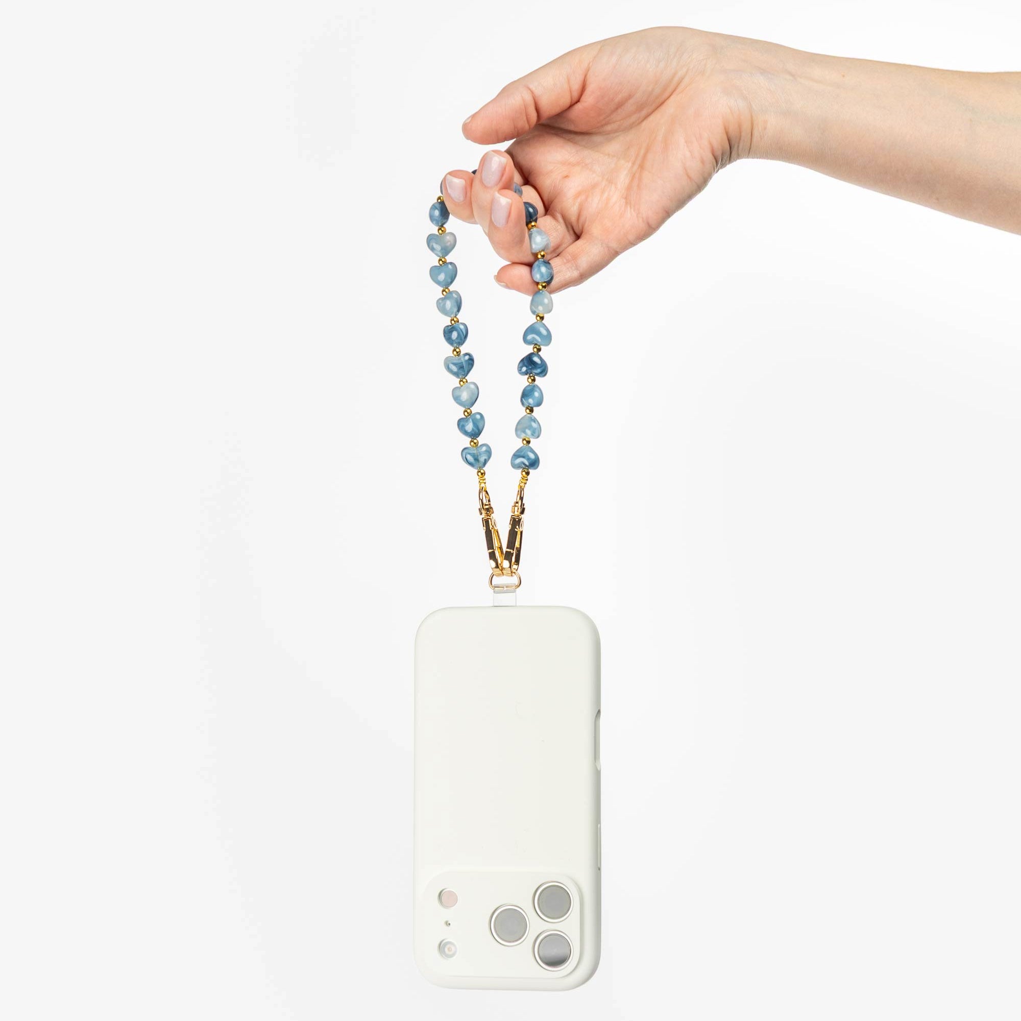 Denim Blue Marbled Mini Heart Beads Phone Charm